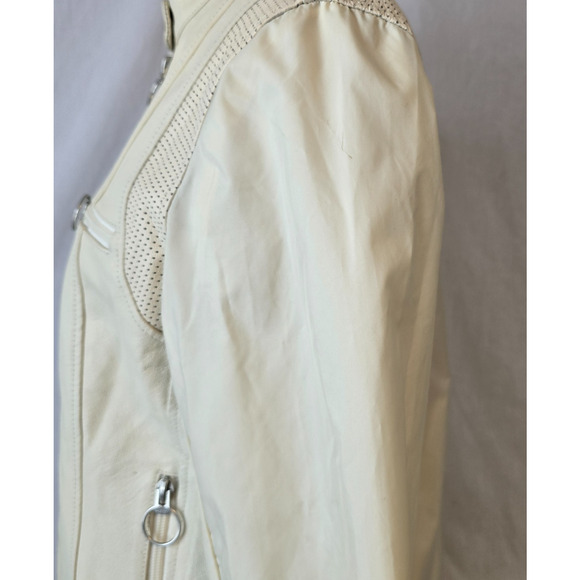 Wilson Leather & Nylon Maxima Racing Moto Jacket Women's M Cream Vintage Zip Up - Picture 10 of 16